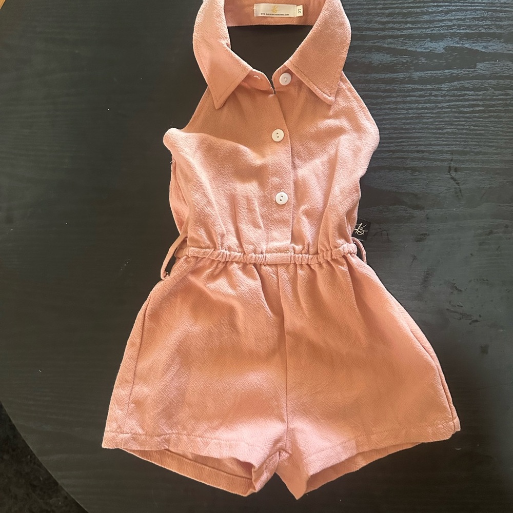 Kids Pink Sleeveless Halter Romper